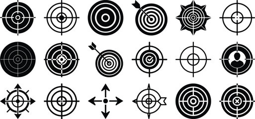 Target and aim icon set, crosshair, bullseye vector, precision, accuracy, precision symbols collection.
