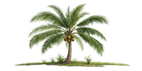 Coconut Palm Tree Illustration, Isolated on Transparent Background, Tropical Plant, Digital Painting, Palm tree, tropical, illustration