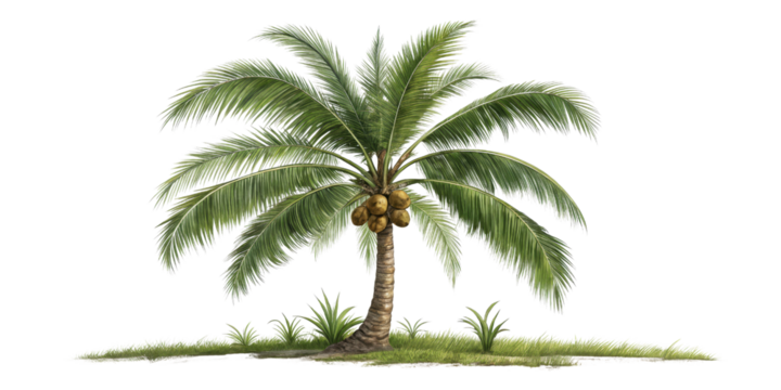 Coconut Palm Tree Illustration, Isolated on Transparent Background, Tropical Plant, Digital Painting, Palm tree, tropical, illustration