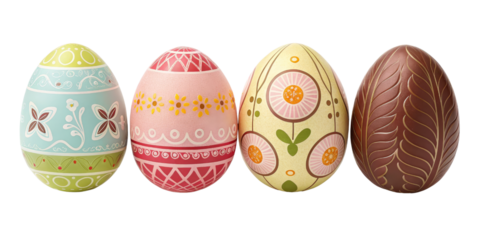 Four Decorated Easter Eggs, Isolated on Transparent Background, Spring, Holiday, Festive, Easter eggs, spring, holiday