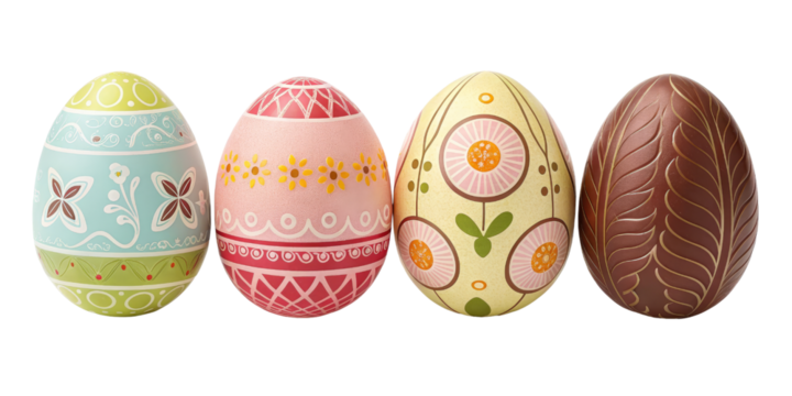 Four Decorated Easter Eggs, Isolated on Transparent Background, Spring, Holiday, Festive, Easter eggs, spring, holiday