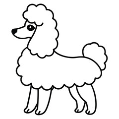 Simple line drawing of a cute poodle dog standing profile view