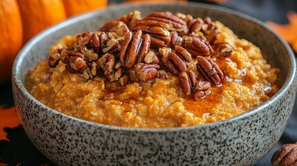Fototapeta premium Sweet potato dish with pecans in a bowl autumn food