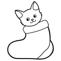 Cute cartoon kitten peeking out of a christmas stocking outline