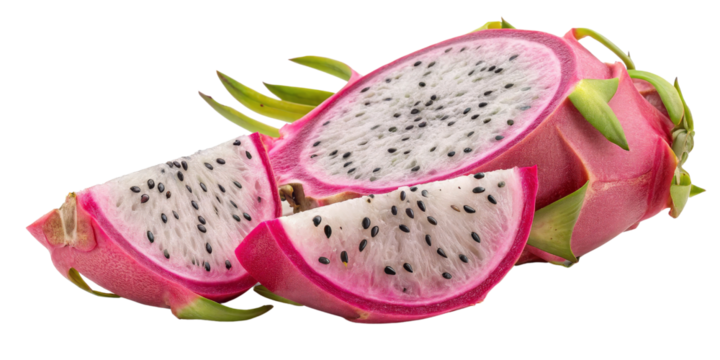 Pitaya Slices Composition Half and Quarters, Isolated on Transparent Background, Pitaya, Dragon Fruit, Fruit, Tropical, Food