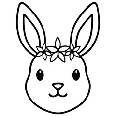 Cute cartoon bunny rabbit face with a flower crown outline