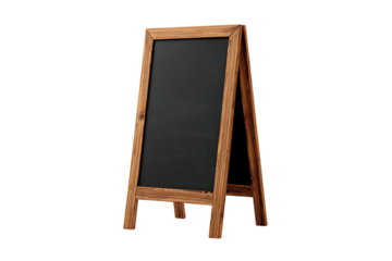Empty wooden A frame chalkboard for your message.