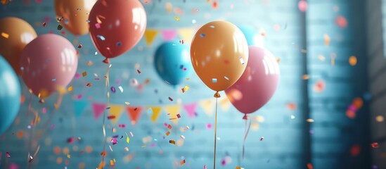Colorful helium balloons decorate the sky for a fun birthday party celebration