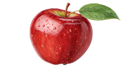 Red Apple with Dew Drops, Digital Illustration, Isolated on Transparent Background, fruit, graphic, apple, illustration, digital art