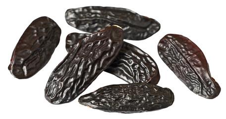 Black Tonka beans isolated on white background.