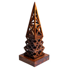 Obelisk Inspired Geometric Wood Sculpture with Intricate Patterns and Elegant Design for Modern Home Decor