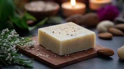 exfoliating soap bar in natural setting.