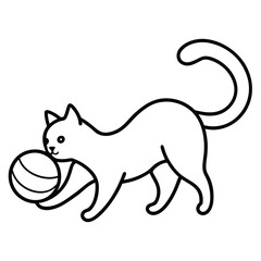 Fototapeta premium Cute cartoon black and white cat playing with a striped ball