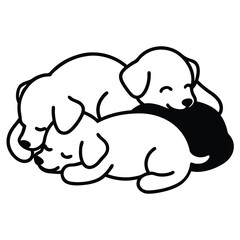Three cute puppies sleeping peacefully together in a pile