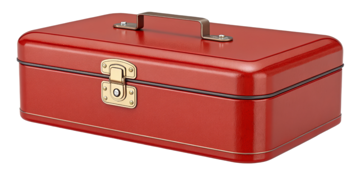 Red Metal Toolbox 3D Render, Isolated on Transparent Background, Tool Storage, Vintage, Toolbox, Metal Box, Red