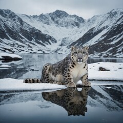 Fototapeta premium snow leopard in the snow