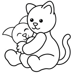 Cute cartoon cat hugging a smaller kitten with a happy expression