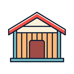 Simple cartoon illustration of a small building with a red roof