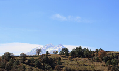 View of Iztaccihuatl with blue sky 