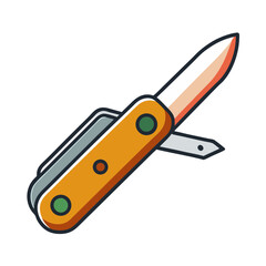 Illustration of a multi tool pocket knife with an open blade and awl