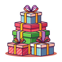 Obraz premium Colorful stack of wrapped gift boxes with ribbons and bows