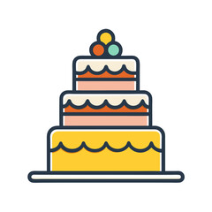 Colorful three tiered celebration cake with decorative topping