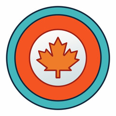 Canadian maple leaf emblem with orange and teal circular design