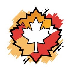 Stylized maple leaf with vibrant autumn colors and abstract brush strokes