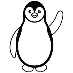 Cute cartoon penguin waving hello with its flipper on a white background