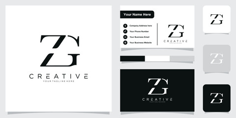 Initial ZG or GZ letter logo design vector with business card design