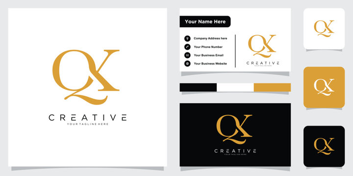 Initial QK or KQ letter logo design vector with business card design