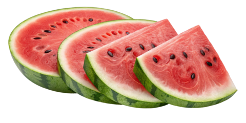 Watermelon Slices Composition Juicy Red Summer Fruit Isolated on Transparent Background, Watermelon, Summer Fruit, Refreshing, Fruit, Food, Summer