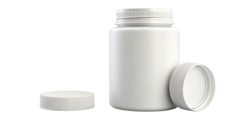 White Plastic Pill Bottle Mockup Isolated on Transparent Background, 3D Rendering, Medicine Container Design, Pill bottle, Mockup, Packaging