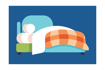 Cartoon Cozy Bed with Pillows and Blanket