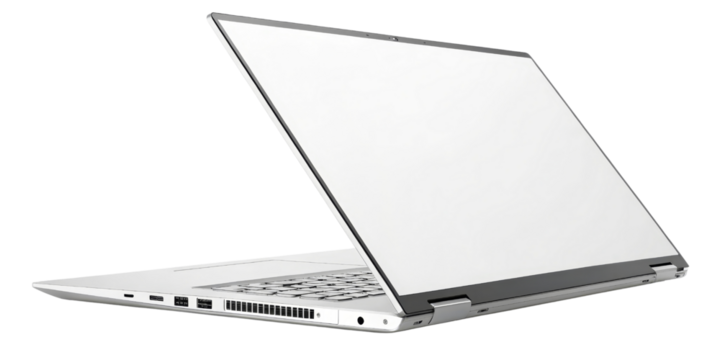 White Laptop Mockup 34 View, Isolated on Transparent Background, Technology, Computer, Device, Laptop, Mockup, Technology