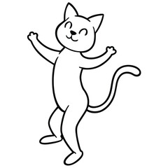 Happy cartoon cat dancing with joy and excitement on white background