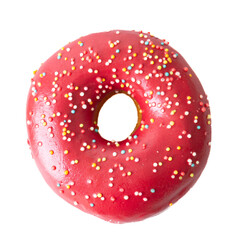 Donuts with colorful icing glazed designs isolated on a white background.