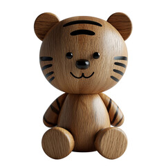 Cute wooden tiger toy with friendly expression and striped details, perfect for children's rooms and playful decor settings