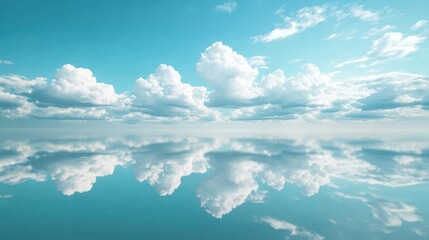Fototapeta premium Serene Sky: A Peaceful Reflection of Clouds in Calm Water Surface