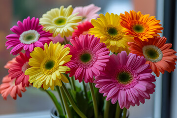 a vase filled with lots of colorful flowers