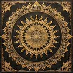 Naklejka premium Golden Mandala Design Intricate Ornament Black Background Luxury Texture
