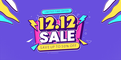 12.12 super sale promo banner with discount offer. Flash sale banner background. Flash sale special offer banner for social media post or website banner