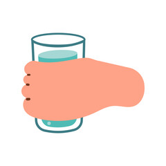 Hand holding glass of water. Drink more water concept. Vector illustration hand drawn , isolate on white background .