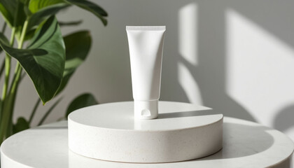 Empty white cream tube on minimalistic background