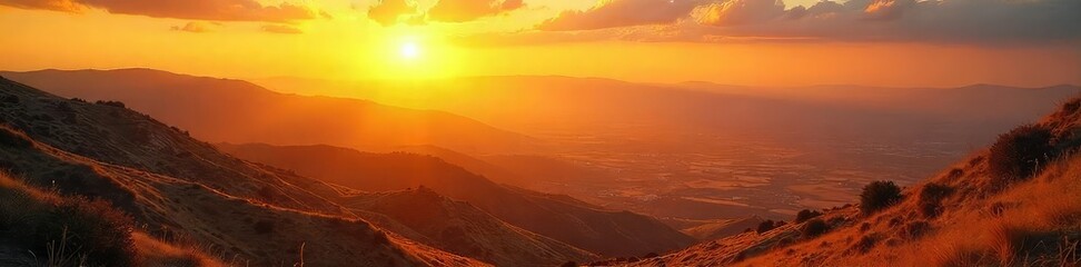 Naklejka premium A majestic sunrise over the hills of Israel, bathed in golden light, symbolizing the divine presence and connection between the land and its spiritual heritage , god, spiritual