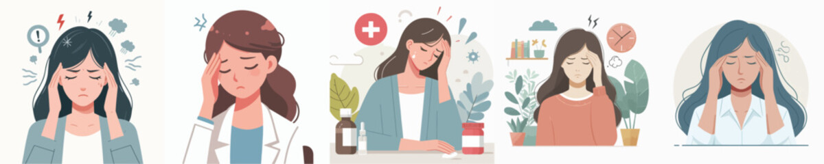 vector image woman with a headache flat design white bakcground