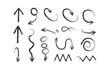 Arrow Symbols Collection: A comprehensive set of hand-drawn arrow symbols, perfect for illustrating direction, movement, or guidance, each carefully crafted with a minimalist aesthetic. 