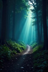 Obraz premium A powerful flashlight beam cuts through the darkness, illuminating a mysterious path ahead Perfect for themes of adventure, exploration, and mystery , beam, discover