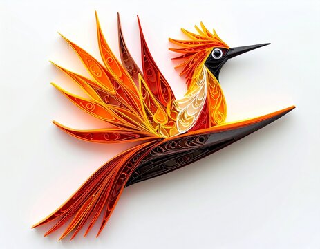 Bird of paradise bird perched on branch with vibrant flower illustration