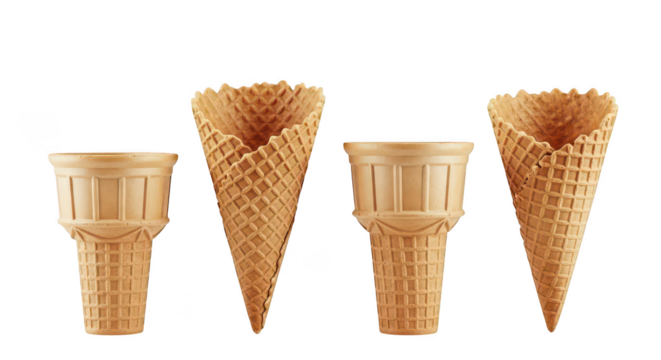 Waffle ice cream cones isolated